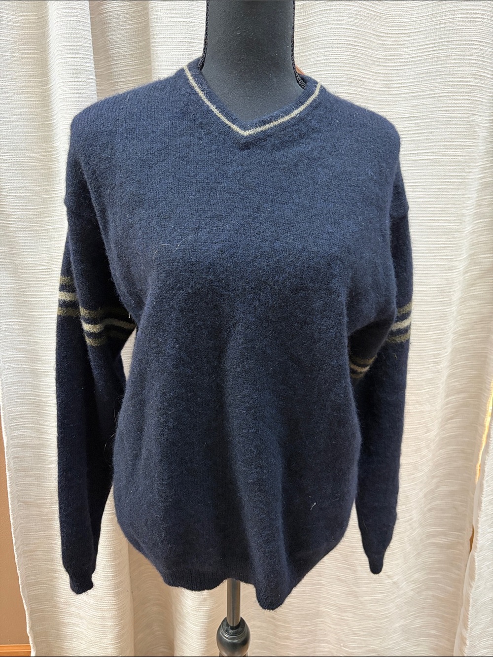 Abercrombie & fitch Navy V-Neck Sweater with Contrast Stripe Detail